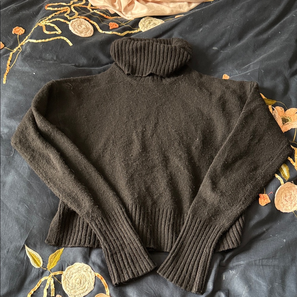 Anthropologie Black Cropped Ribbed Turtleneck Sweater